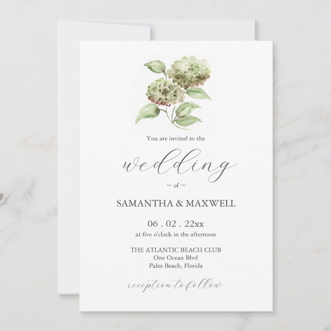 Invitaciones de boda con hortensias (Anverso)