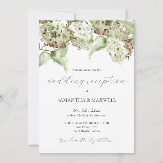 Invitaciones de boda con Hortensias Verdes para la (Anverso)