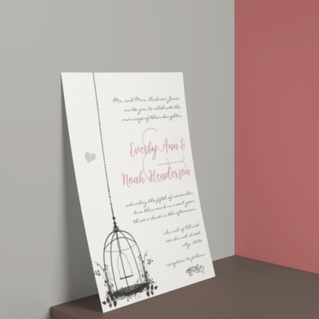 Invitaciones de boda con jaula de pájaro rústica y (Subido por el creador)