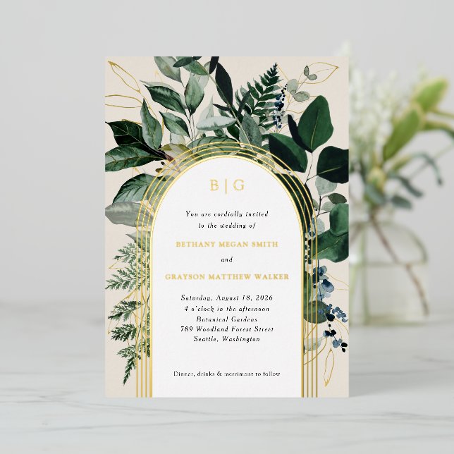 invitaciones de boda con lámina de arco de jardín  (Anverso de pie)
