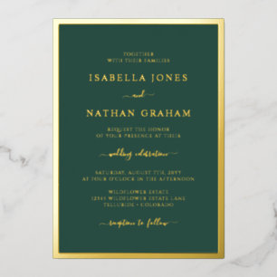 Invitaciones de boda con lámina dorada verde