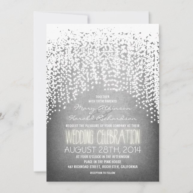 invitaciones de boda con luces de cuerda rústicas (Anverso)