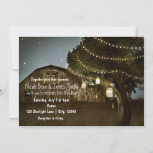 Invitaciones de boda con luces de granero rústico
