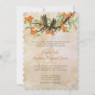 Invitaciones de boda con manchas de té de pájaros
