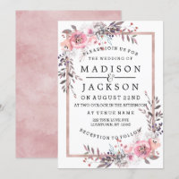 Invitaciones de boda con marco de color rosa y dor