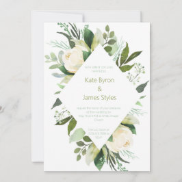 Invitaciones de boda con marco floral verde y blan