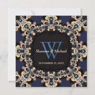 Invitaciones de boda con monograma de gemas de zaf