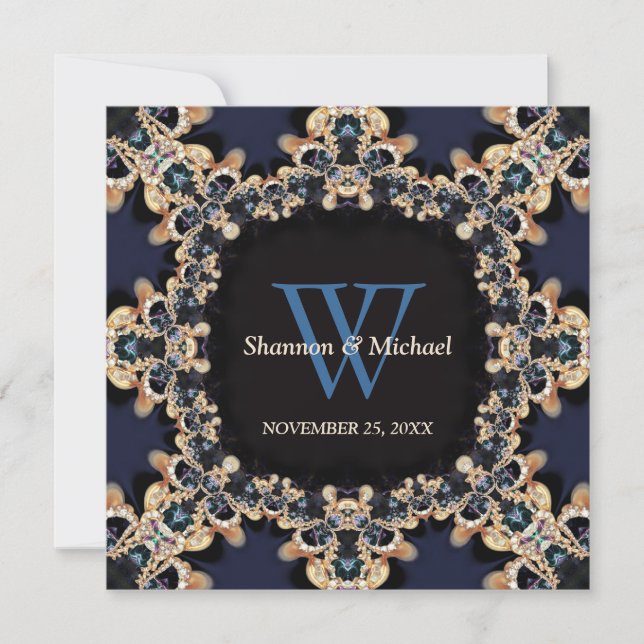 Invitaciones de boda con monograma de gemas de zaf (Anverso)
