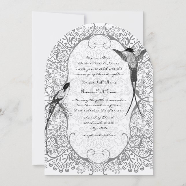 Invitaciones de boda con patrón de pájaro de amor  (Anverso)