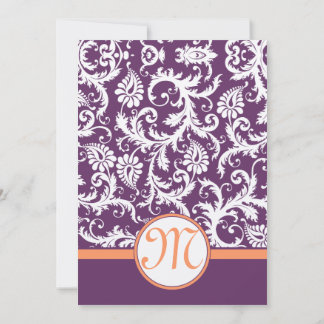 Invitaciones de boda con remolino de damasco púrpu