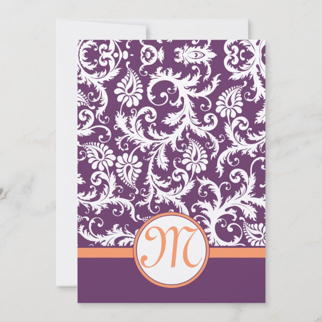 Invitaciones de boda con remolino de damasco púrpu (Reverso)