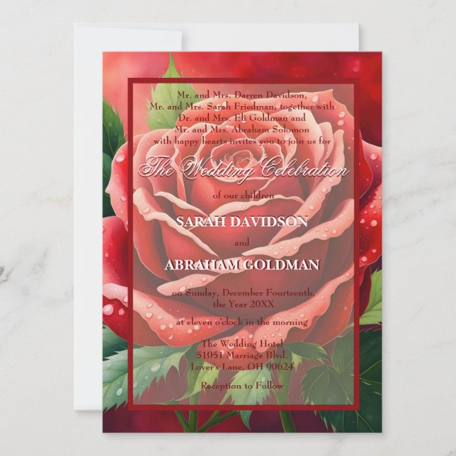 Invitaciones de boda con rosas rojas para padres d (Anverso)