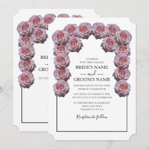 Invitaciones de boda con rosas rosadas rústicas