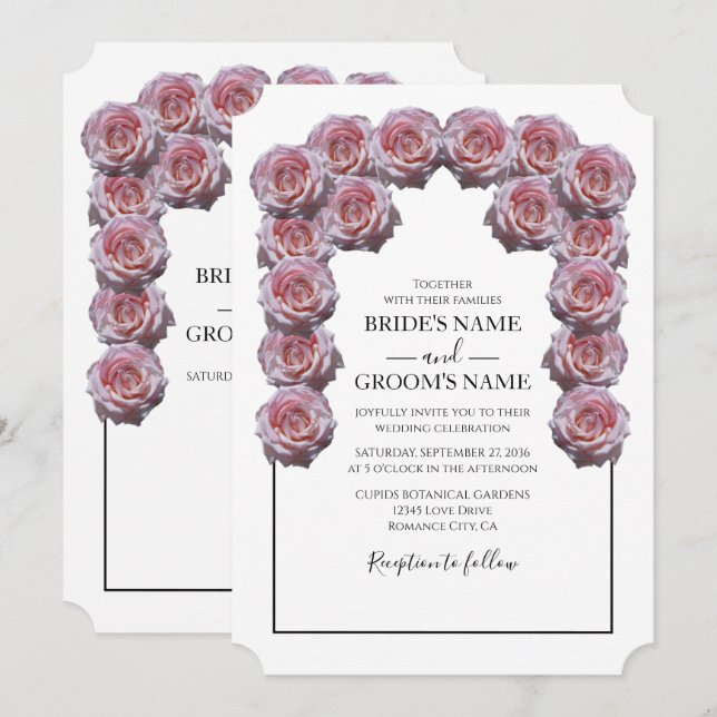 Invitaciones de boda con rosas rosadas rústicas (Anverso / Reverso)