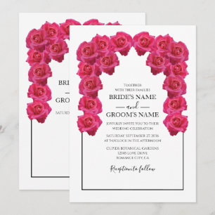 Invitaciones de boda con rosas rosadas rústicas