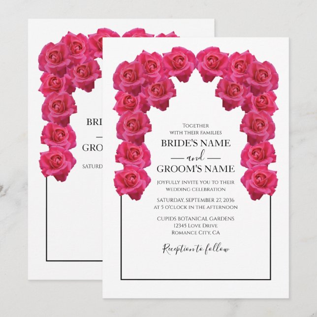 Invitaciones de boda con rosas rosadas rústicas (Anverso / Reverso)