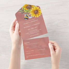 Invitaciones de Boda con RSVP Girasoles Rústicos A