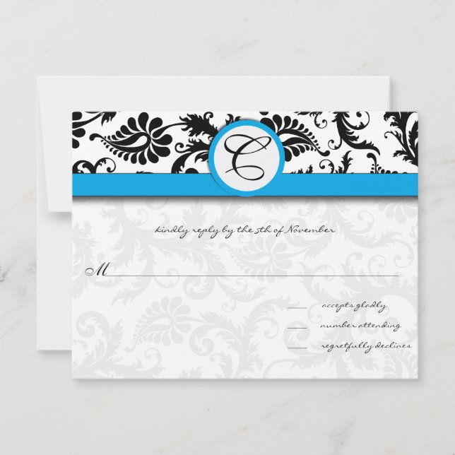 Invitaciones de boda con seda negra damasco y bord (Anverso)