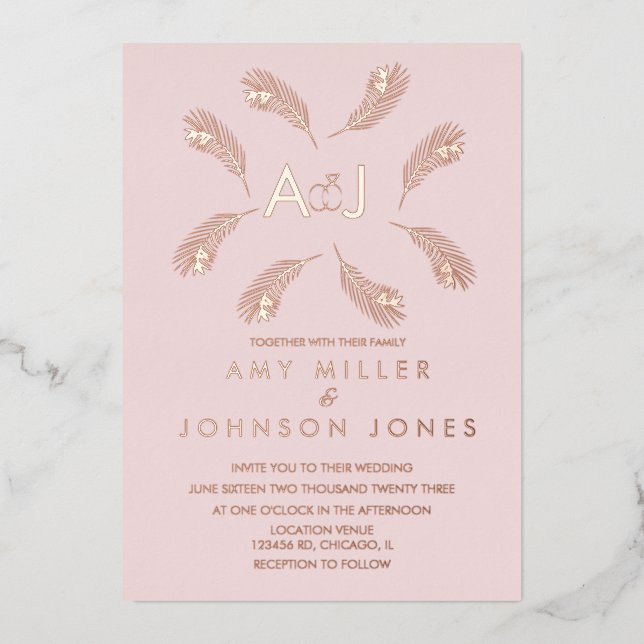 Invitaciones de boda con sello de hoja tropical de (Anverso)