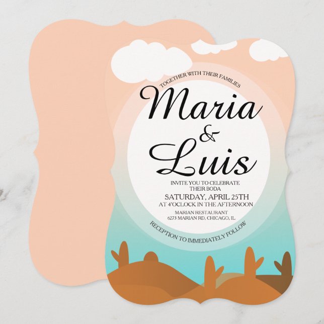 Invitaciones de boda con sombras de cactus al aman (Anverso / Reverso)
