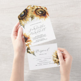 Invitaciones de boda con tarjeta RSVP girasol
