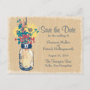 Invitaciones de boda con tarro de Mason y flores s