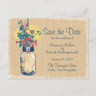 Invitaciones de boda con tarro de Mason y flores s