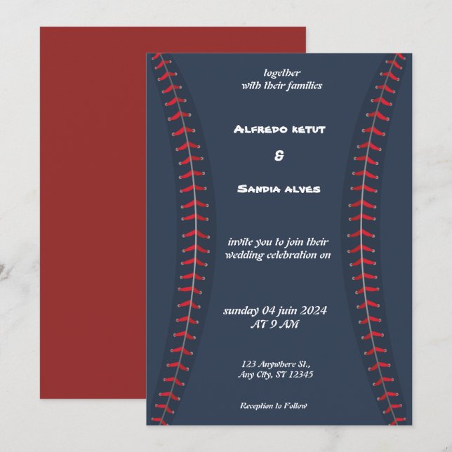 Invitaciones de boda con tema de béisbol amor depo (Anverso / Reverso)