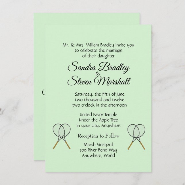 Invitaciones de boda con tema de tenis (Anverso / Reverso)