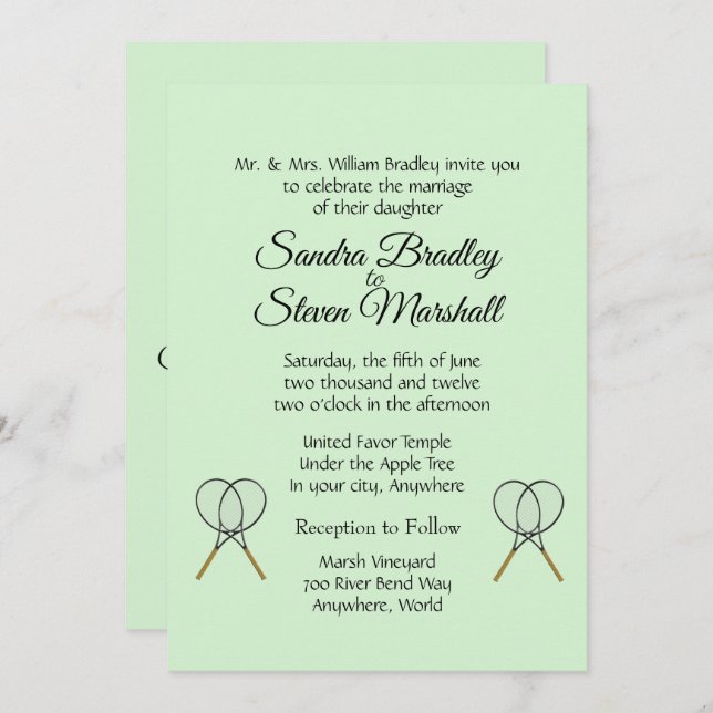 Invitaciones de boda con tema de tenis (Anverso / Reverso)