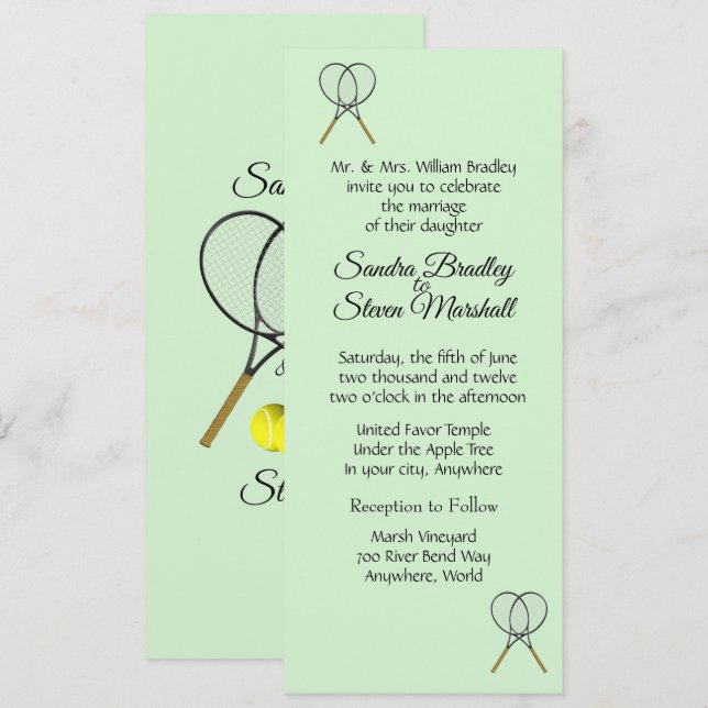Invitaciones de boda con tema de tenis (Anverso / Reverso)