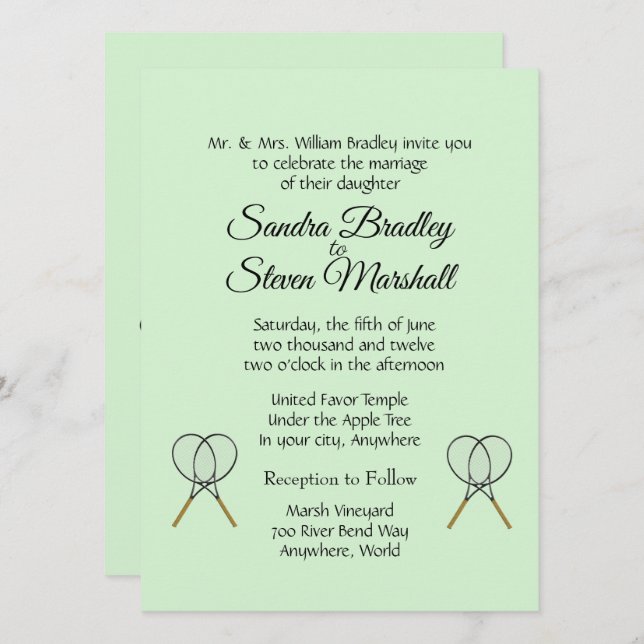 Invitaciones de boda con tema de tenis (Anverso / Reverso)