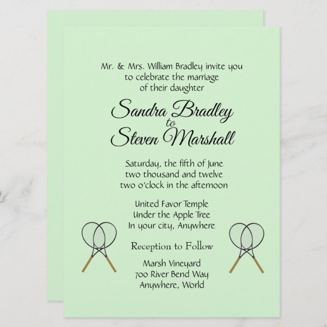 Invitaciones de boda con tema de tenis (Anverso / Reverso)