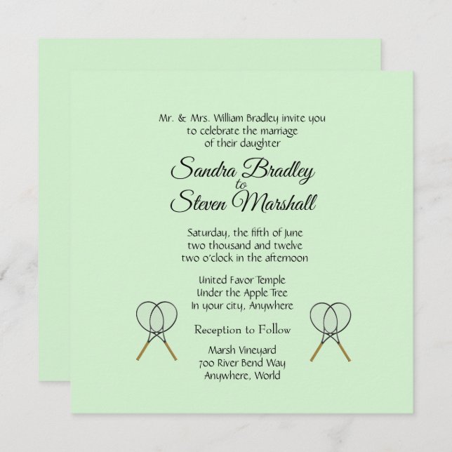 Invitaciones de boda con tema de tenis (Anverso / Reverso)