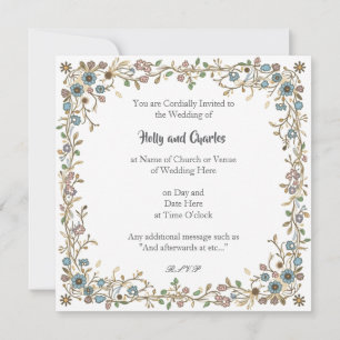 Invitaciones de boda con un borde floral dibujado.