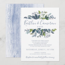 Invitaciones de boda con vegetación - Azul polvori