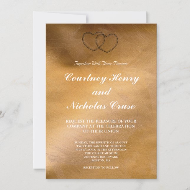 Invitaciones de boda Copper Hearts (Anverso)