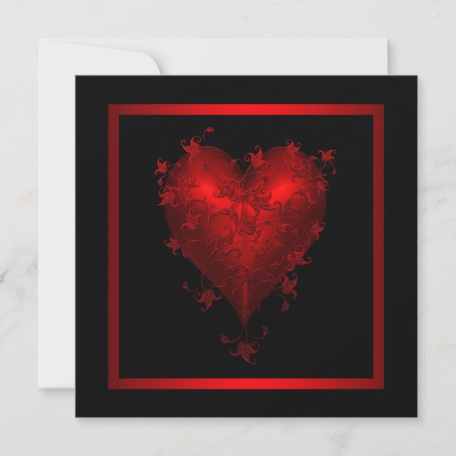 Invitaciones de boda corazón rojo negro (Anverso)