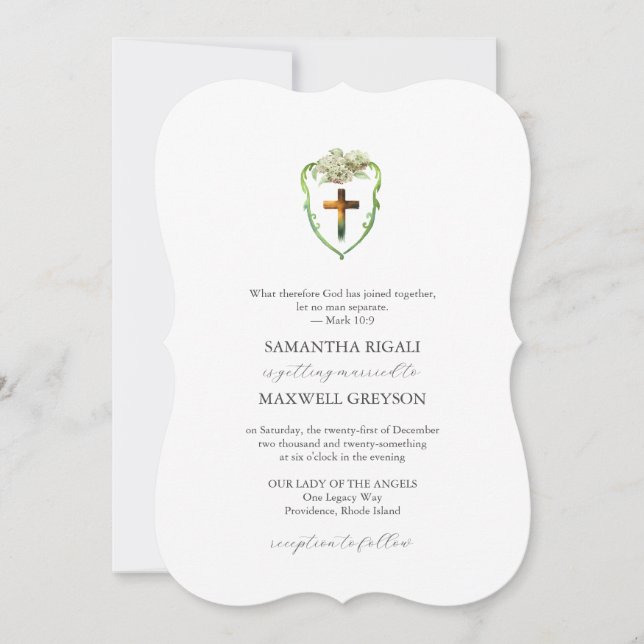 Invitaciones de boda cristianas con cresta floral  (Anverso)