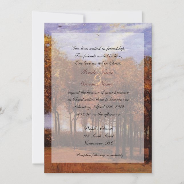 Invitaciones de boda cristianas de otoño de arte f (Anverso)