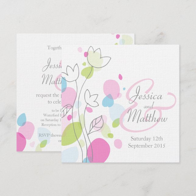 Invitaciones de boda cuadradas con pétalos de flor (Anverso / Reverso)
