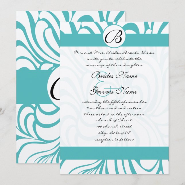 Invitaciones de boda Curacao Blue Swirls (Anverso / Reverso)