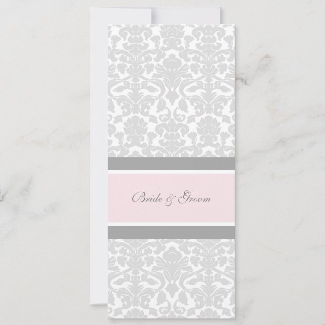 Invitaciones de boda Damasco blanco gris rosado (Anverso)