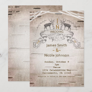 Invitaciones de boda de abedul con ciervos y ramas