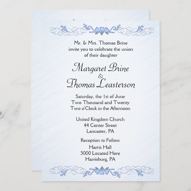 Invitaciones de boda de acento azul (Anverso / Reverso)
