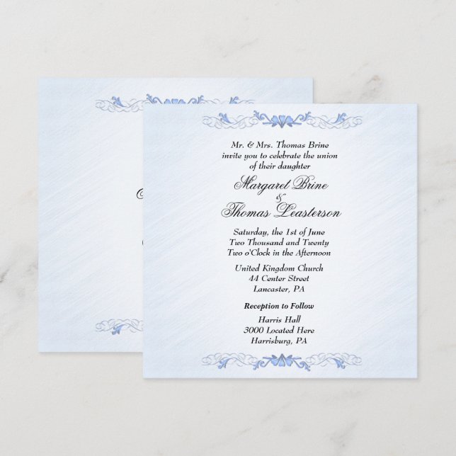 Invitaciones de boda de acento azul (Anverso / Reverso)