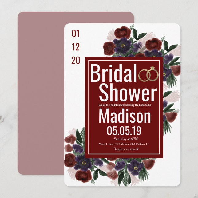 Invitaciones de boda de acuarela con ramo botánico (Anverso / Reverso)