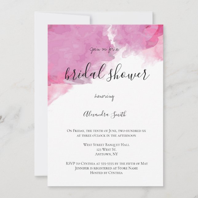 Invitaciones de boda de acuarela rosa (Anverso)