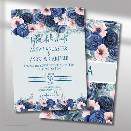 Invitaciones de boda de acuarela rosa y azul marin