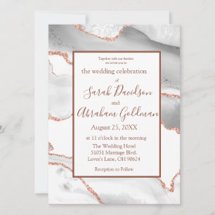 Invitaciones de boda de ágata dorada rosa blanca p